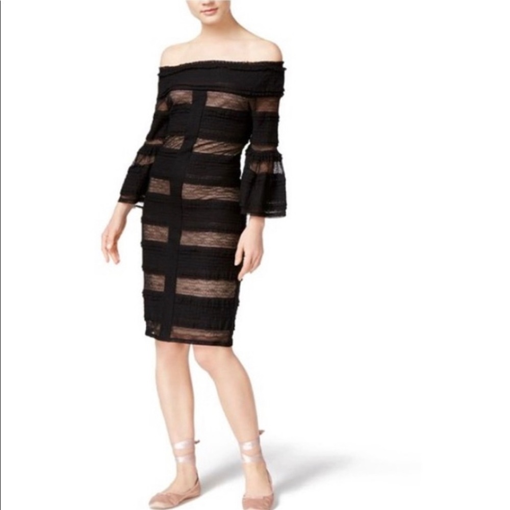 Rachel Roy Shoulder Lace Dress - Size Small. Black lace with beige lining.